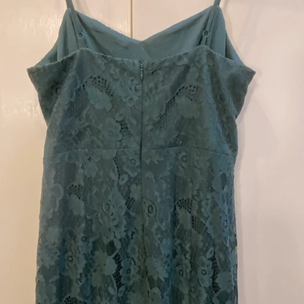 LULU'S Forest Green Spaghetti Strap Vneck Maxi Prom Dress Size Large - Picture 6 of 8